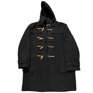 Bruce Field Black, Hooded, Toggle Buttons, Wool, Duffle Coat- L